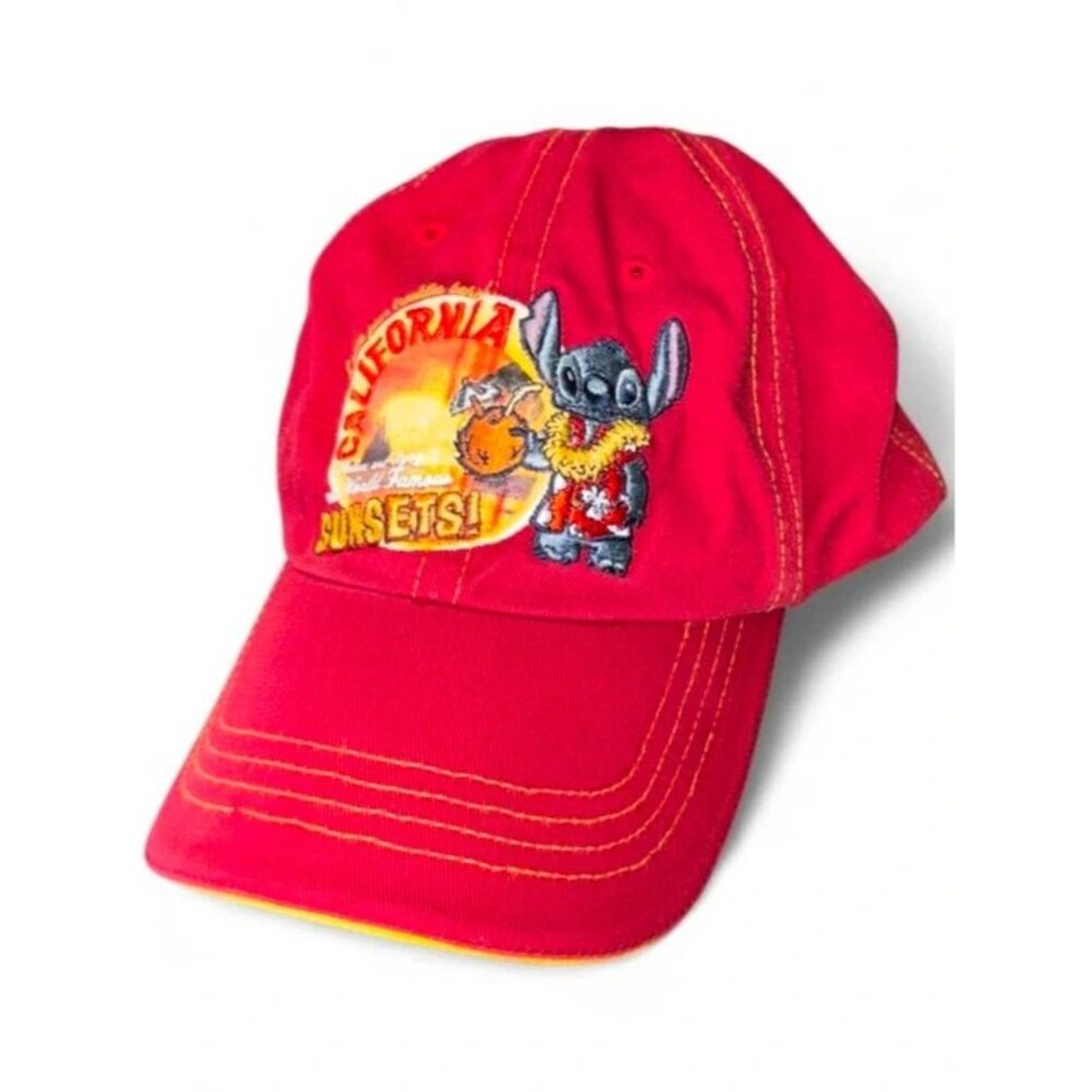 2000s Y2k Disneyland Stitch California Red Embroidered Baseball Cap Hat